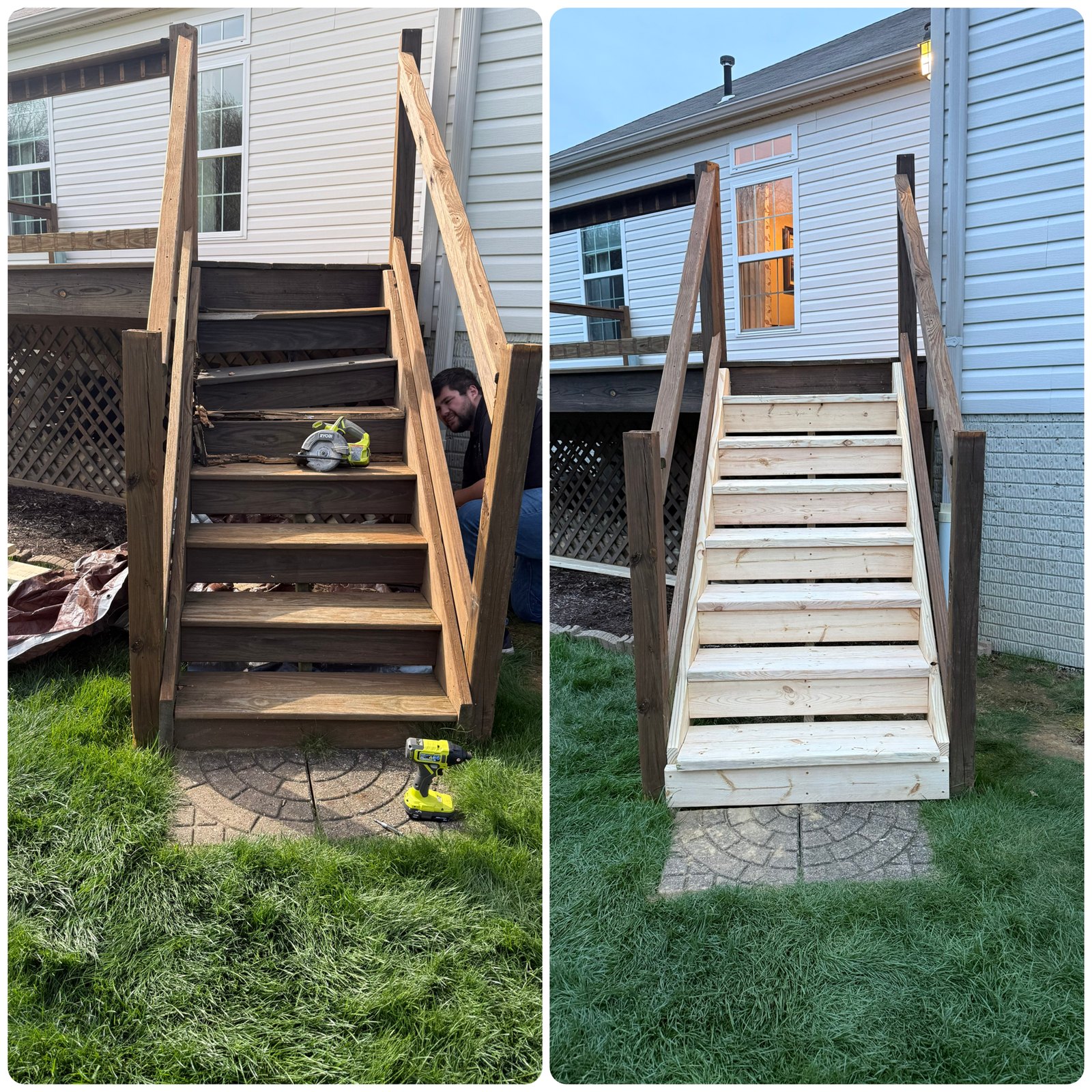 Before and after of a deck restoration by Core Exterior Services