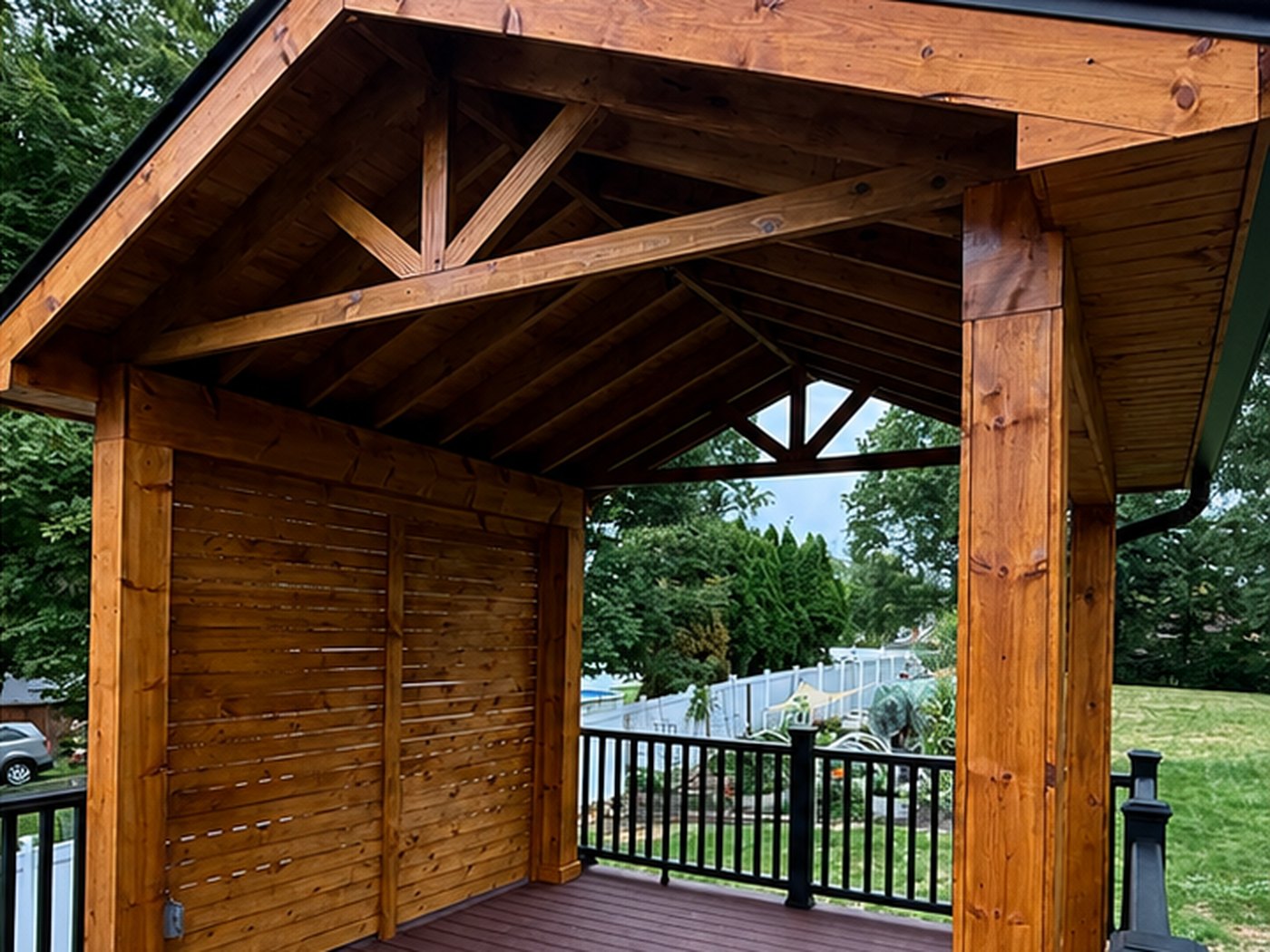 After, the same pavilion cleaned and stained a rich warm brown by Core Exterior Services