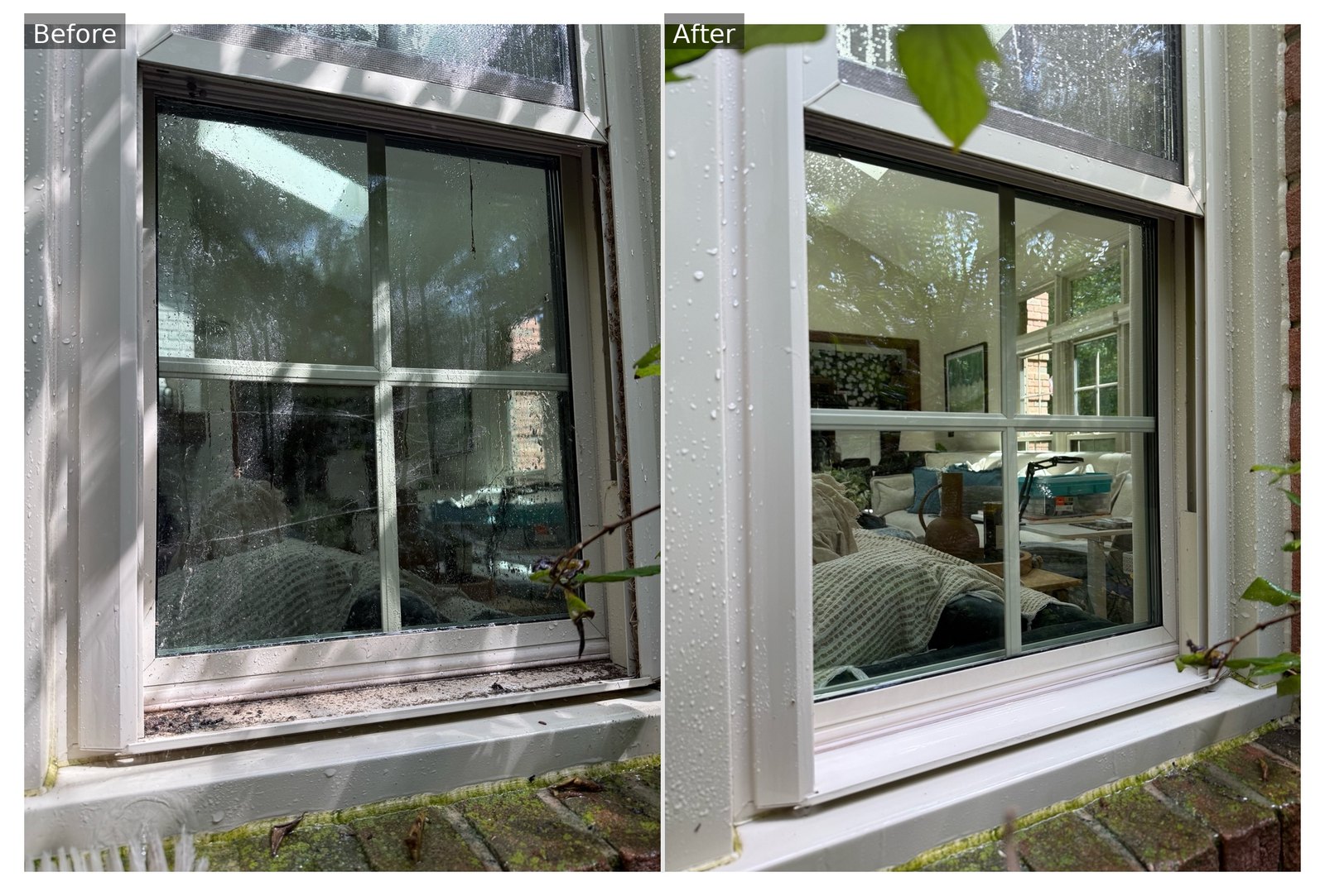 Before and after of window cleaning by Core Exterior Services
